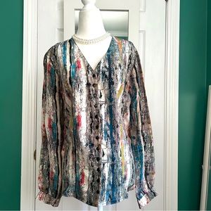 Tolani 100% Silk Button Down Blouse Abstract Print XS